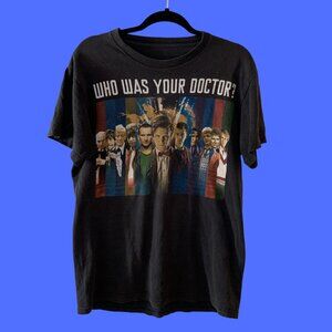Doctor Who “Who Was Your Doctor?” Graphic T-Shirt Men’s Size Large Black Tee